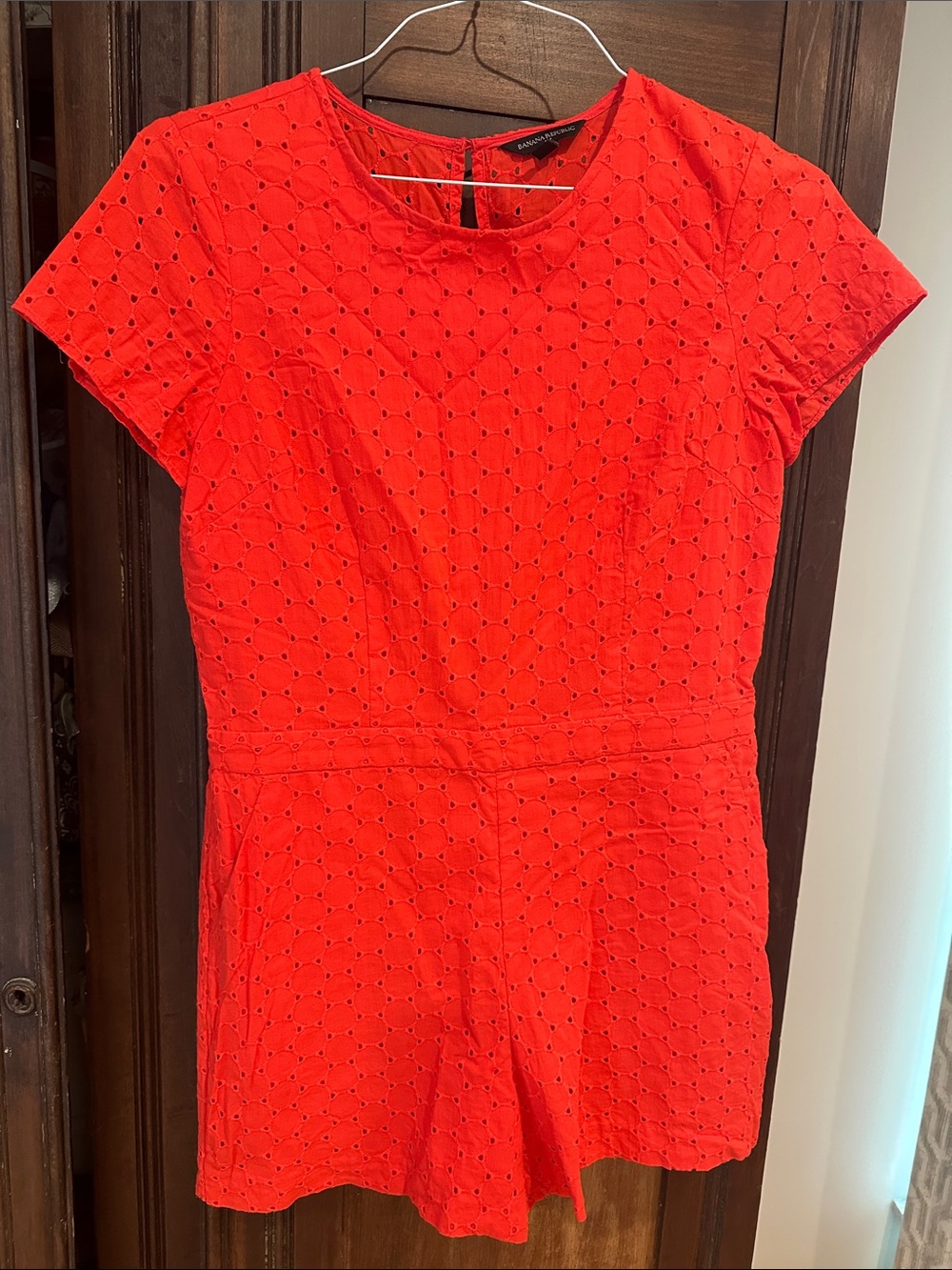 Banana Republic size 6 Bright Red Eyelet Short-Sleeve romper